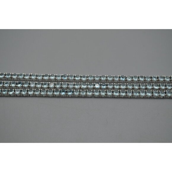 Blue Cubic Zirconia Three Strand Tennis Bracelet Sterling Silver 925 ADI CZ 8" - Picture 4 of 10